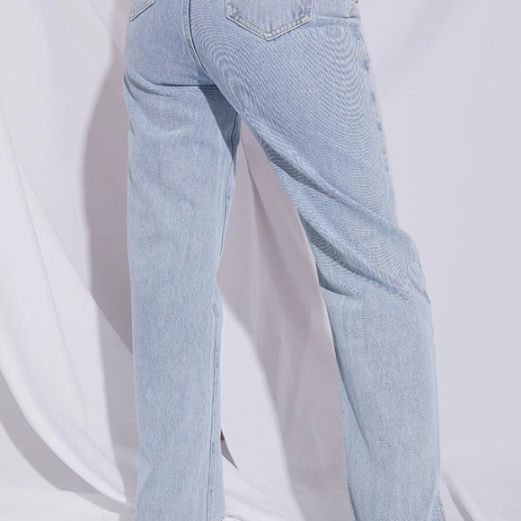 PETITE LIGHT BLUE DIP WAIST SPLIT HEM DENIM JEANS - Picture 2 of 4